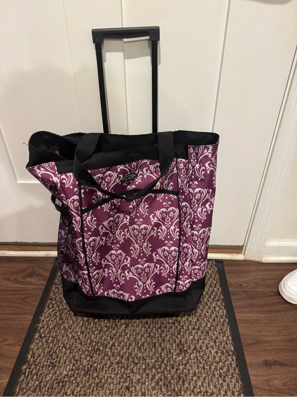 Purple Patterned Tote Bag with Black Trim - Women's Bag 19x19